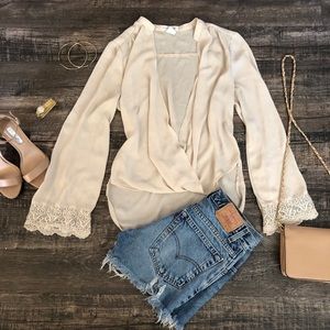 Beige long sleeve blouse